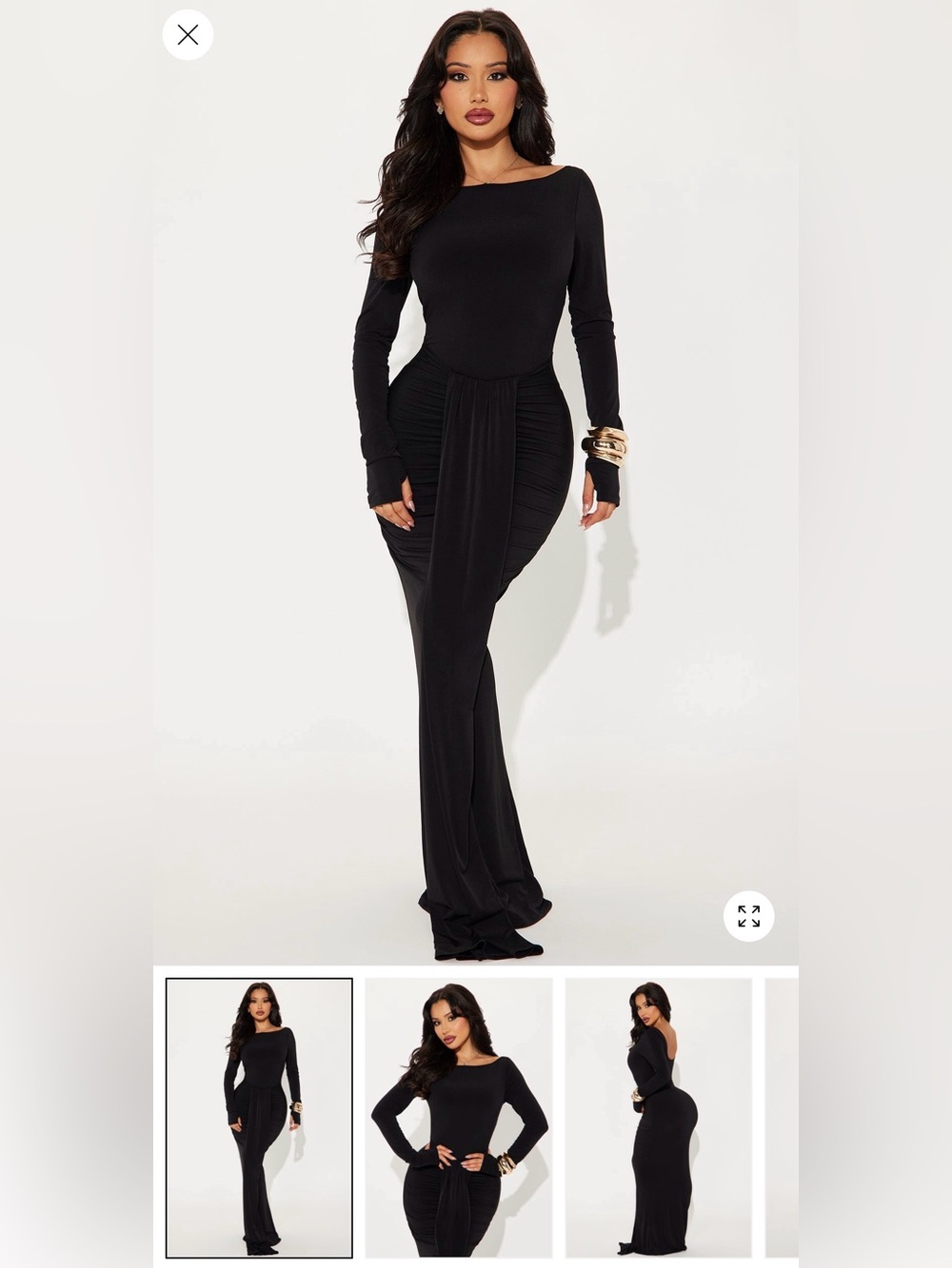 Fashion Nova Black Long Sleeve Ruched Maxi Dress